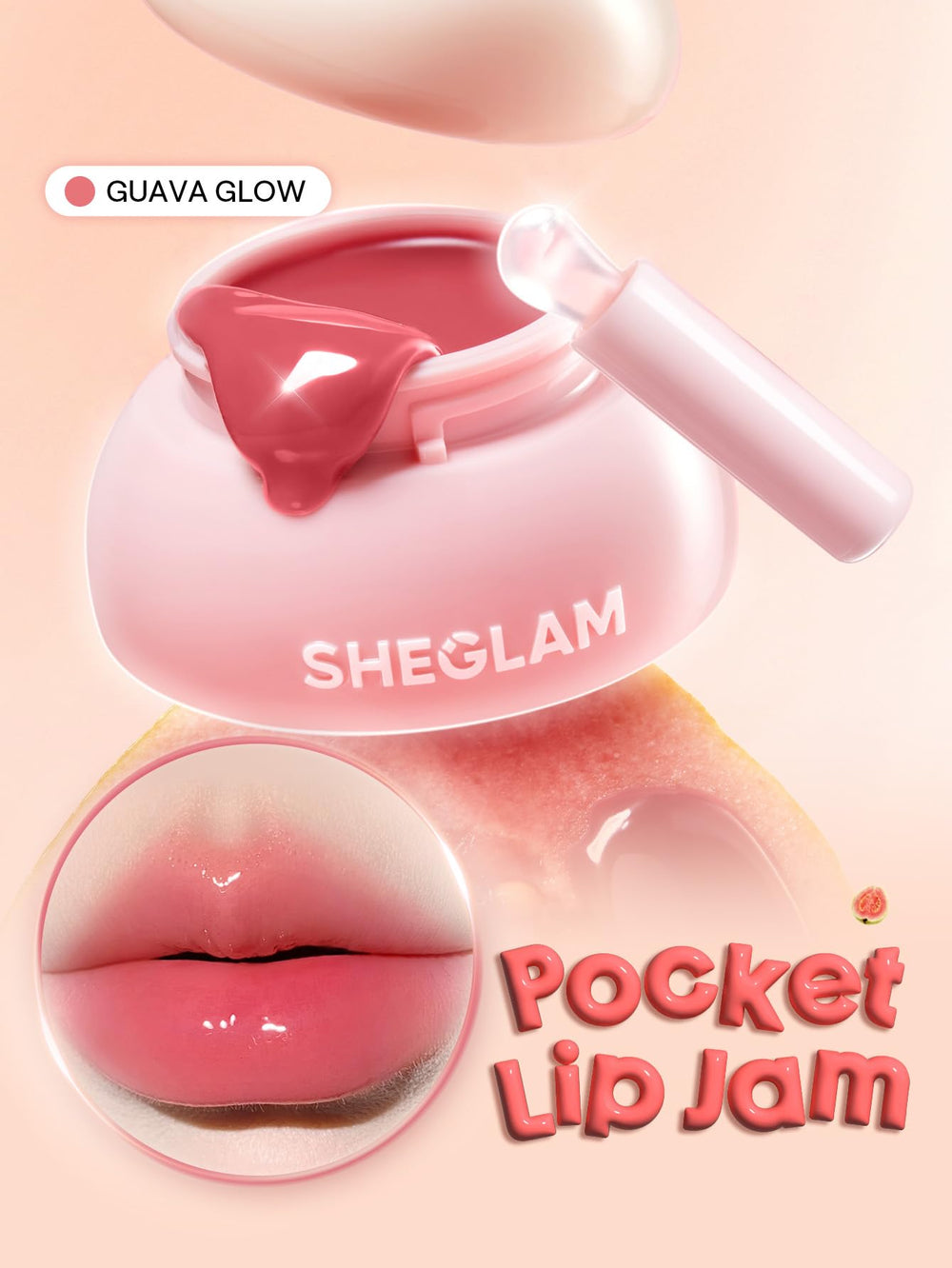 SHEGLAM Hydra Jelly Pocket Lip Jam gloss swatches in Guava Glow