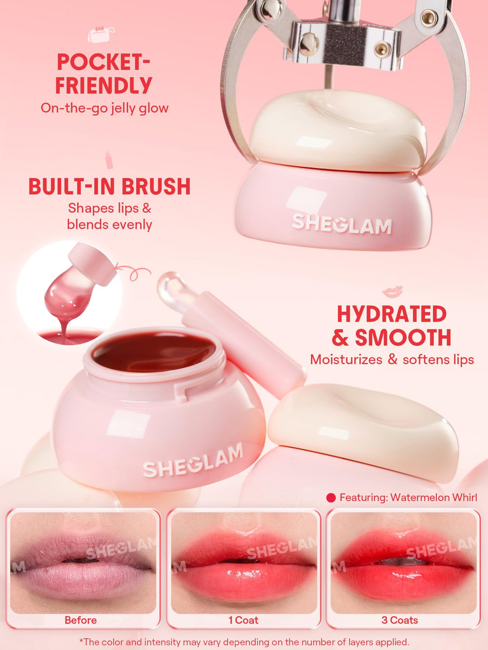SHEGLAM Hydra Jelly Pocket Lip Jam packaging emphasizes travel-friendly design