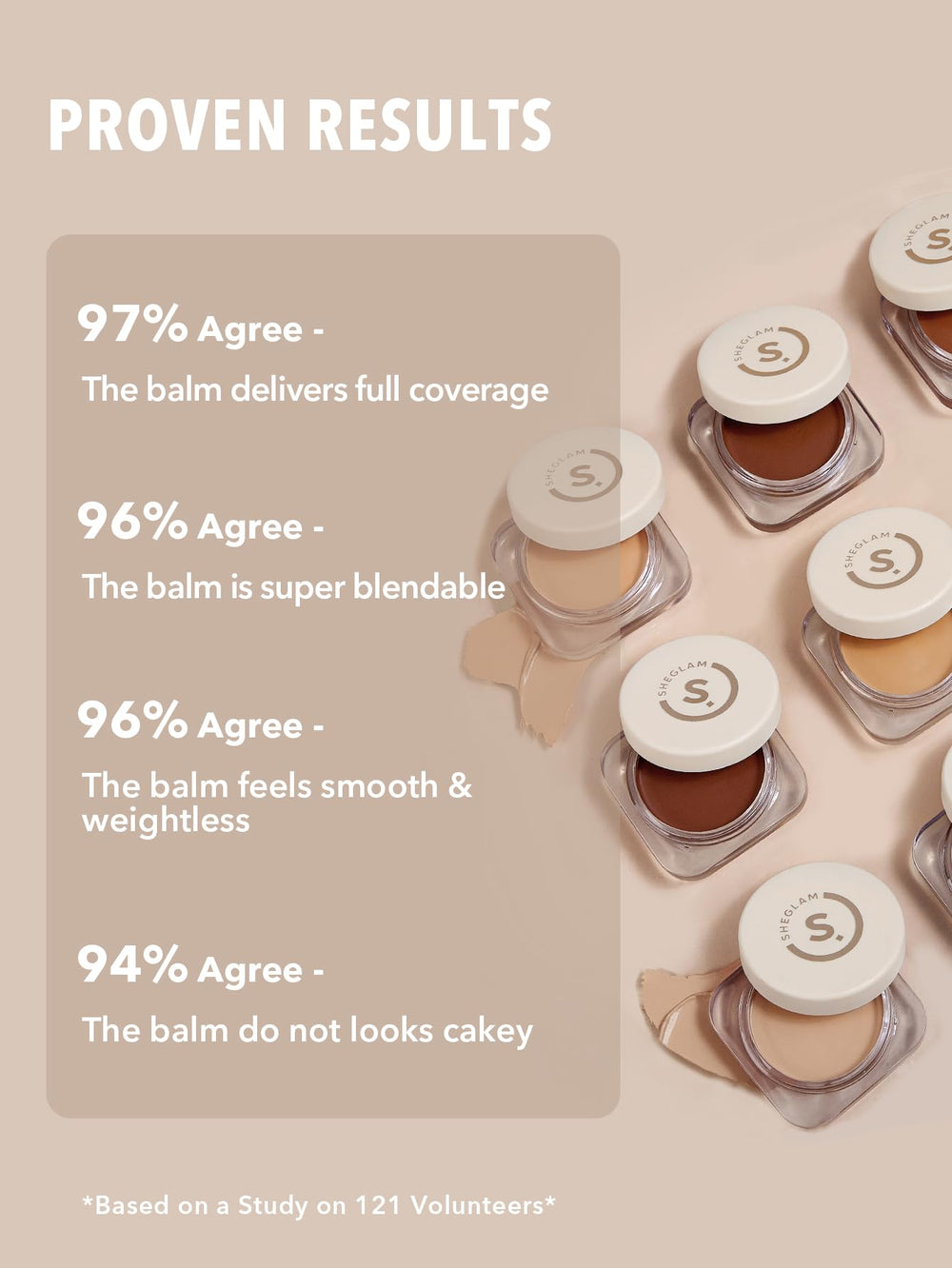 SHEGLAM cruelty-free certification logo emphasizes ethical makeup choice.
