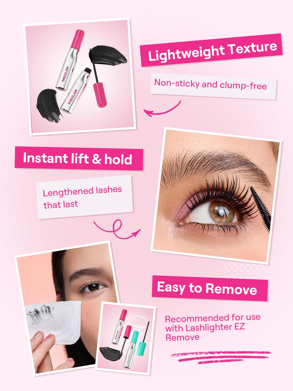 SHEGLAM Lashlighter close-up of three-row micro-tooth brush