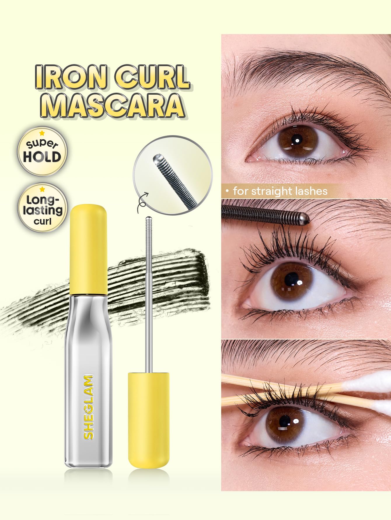 SHEGLAM Lashlighter Iron Curl Mascara fiber-enhanced length adds natural-looking lift.