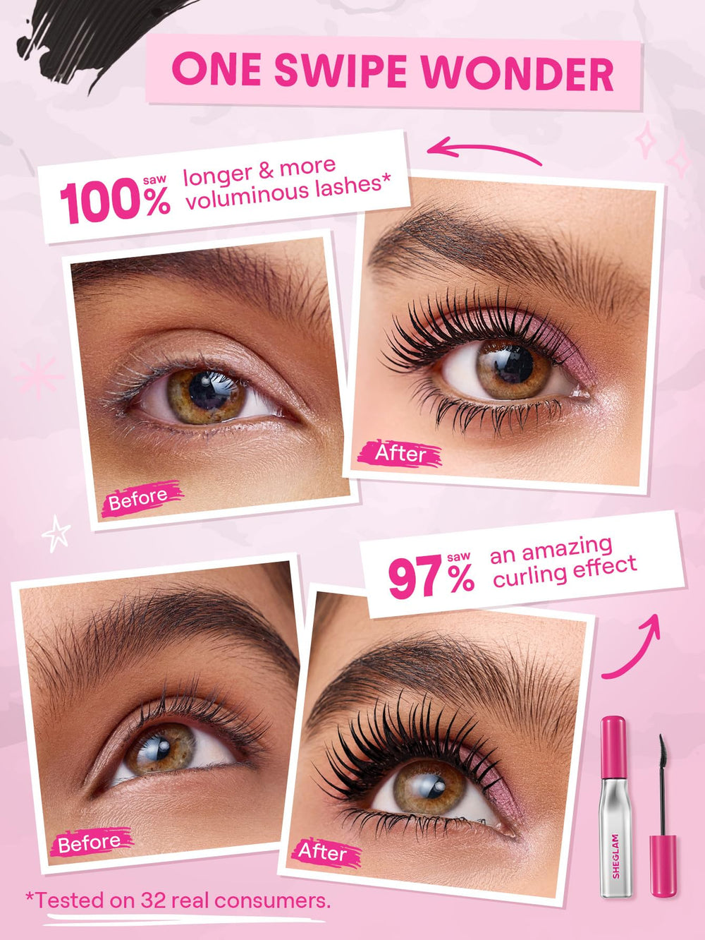 SHEGLAM Lashlighter peptide-jojoba-infused formula nourishes lashes