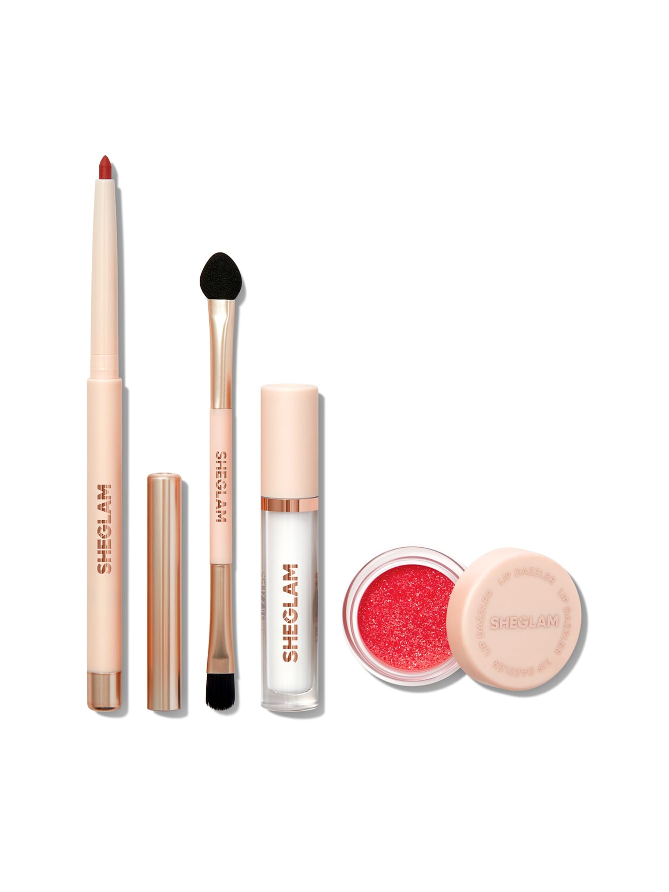 SHEGLAM Lip Dazzler glitter jar catches light for bold sparkle and party-ready shine.