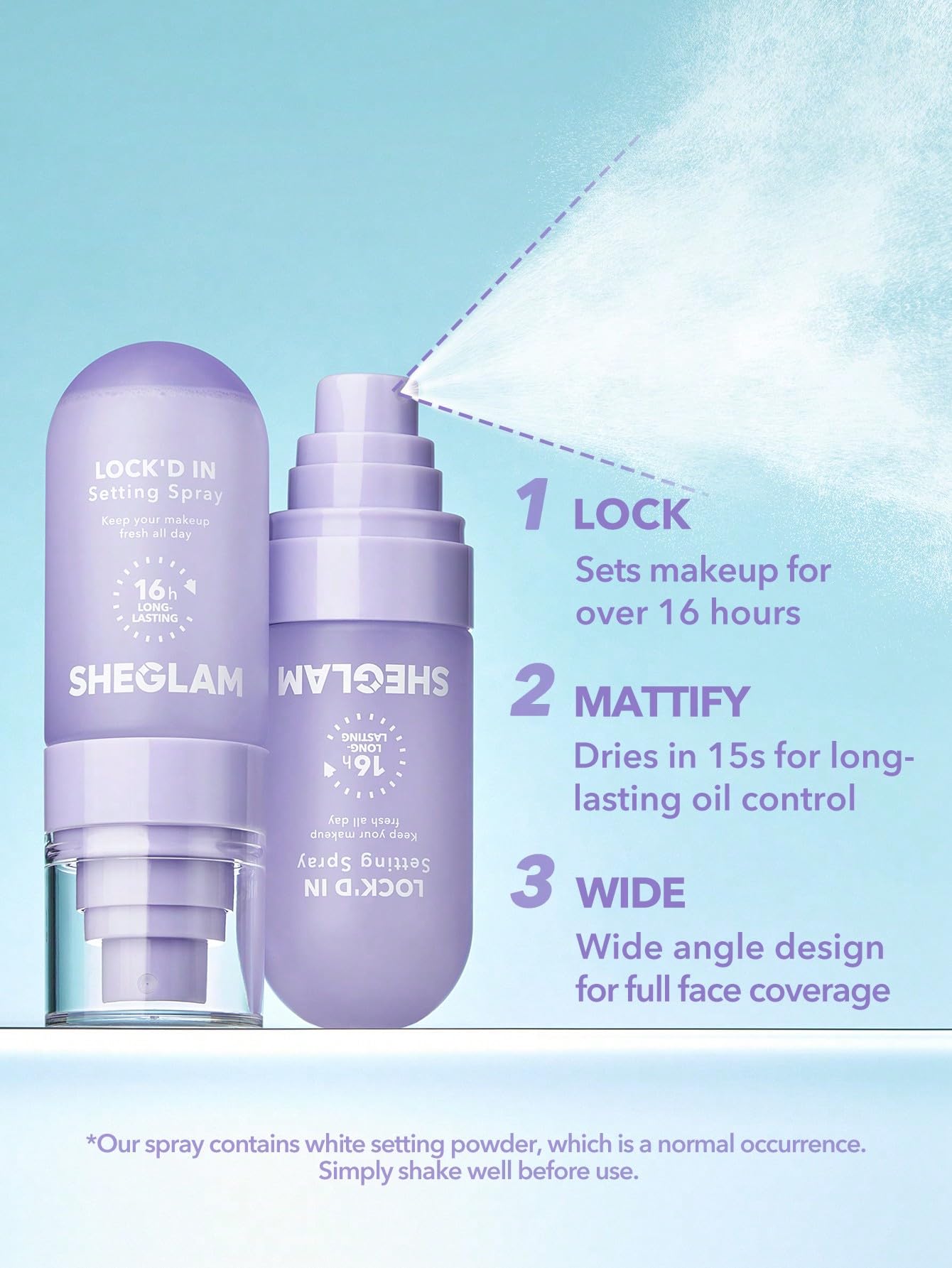 SHEGLAM Lock'd In: secado rápido en segundos para brillos bajo control.