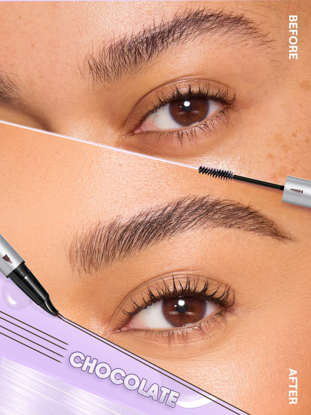 SHEGLAM locking gel with spoolie closeup demonstrating brow setting.