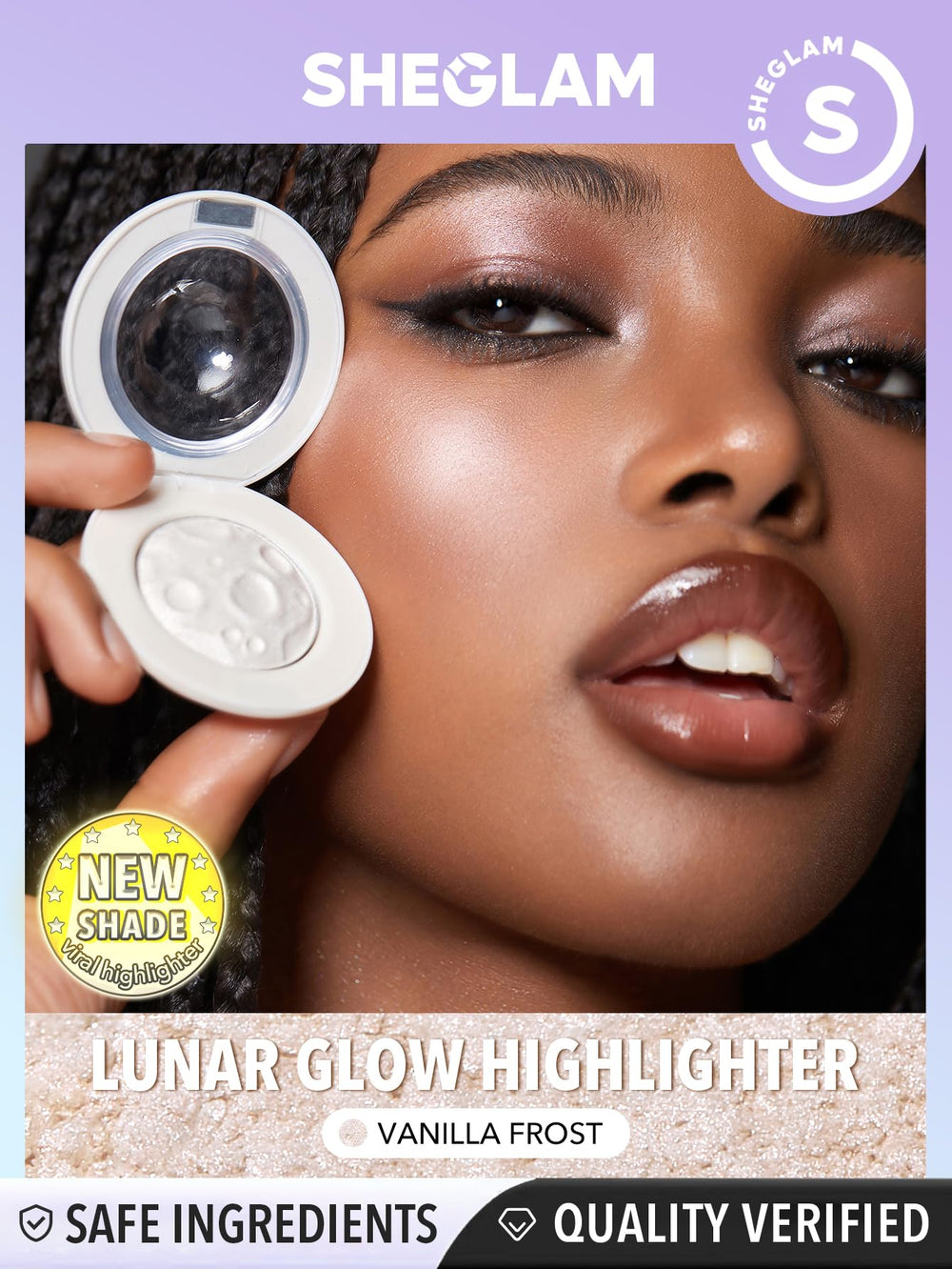 SHEGLAM Lunar Glow highlighter catches light from multiple angles