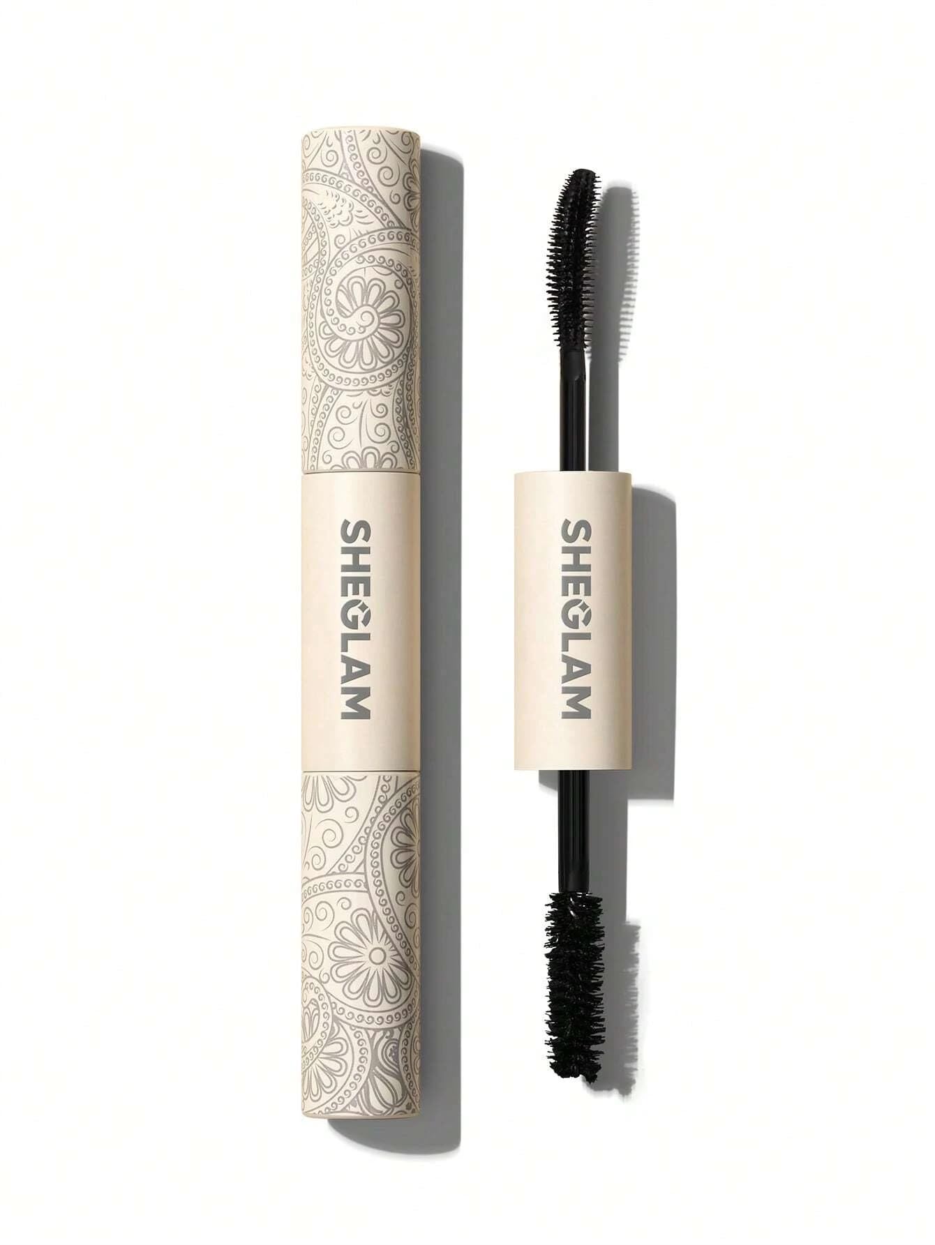 SHEGLAM máscara 2 en 1 con cepillo curvado para volumen y longitud.