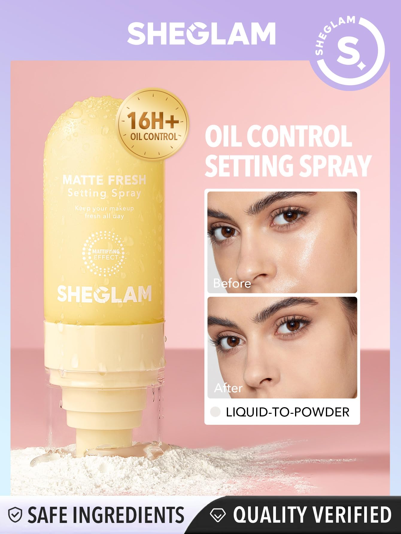 SHEGLAM fijador mate: aplicación con la mano para sensación ligera.