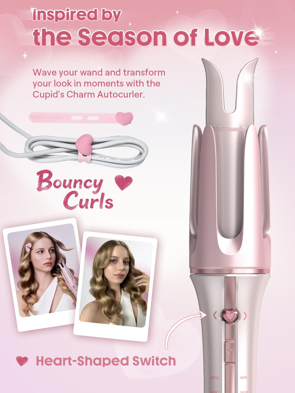 SHEGLAM model using Cupid's Charm for defined pink curls