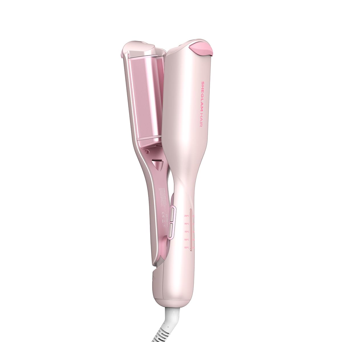 SHEGLAM Pink Beach Wave Waver front view showing lightweight design for easy styling.