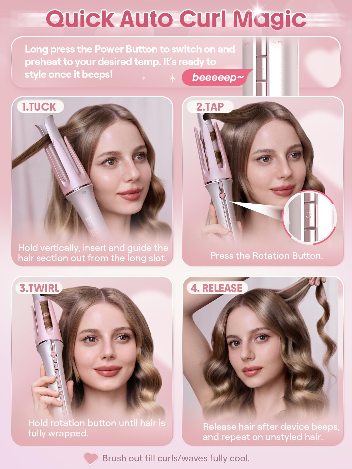 SHEGLAM pink curling wand close-up showing smooth finish