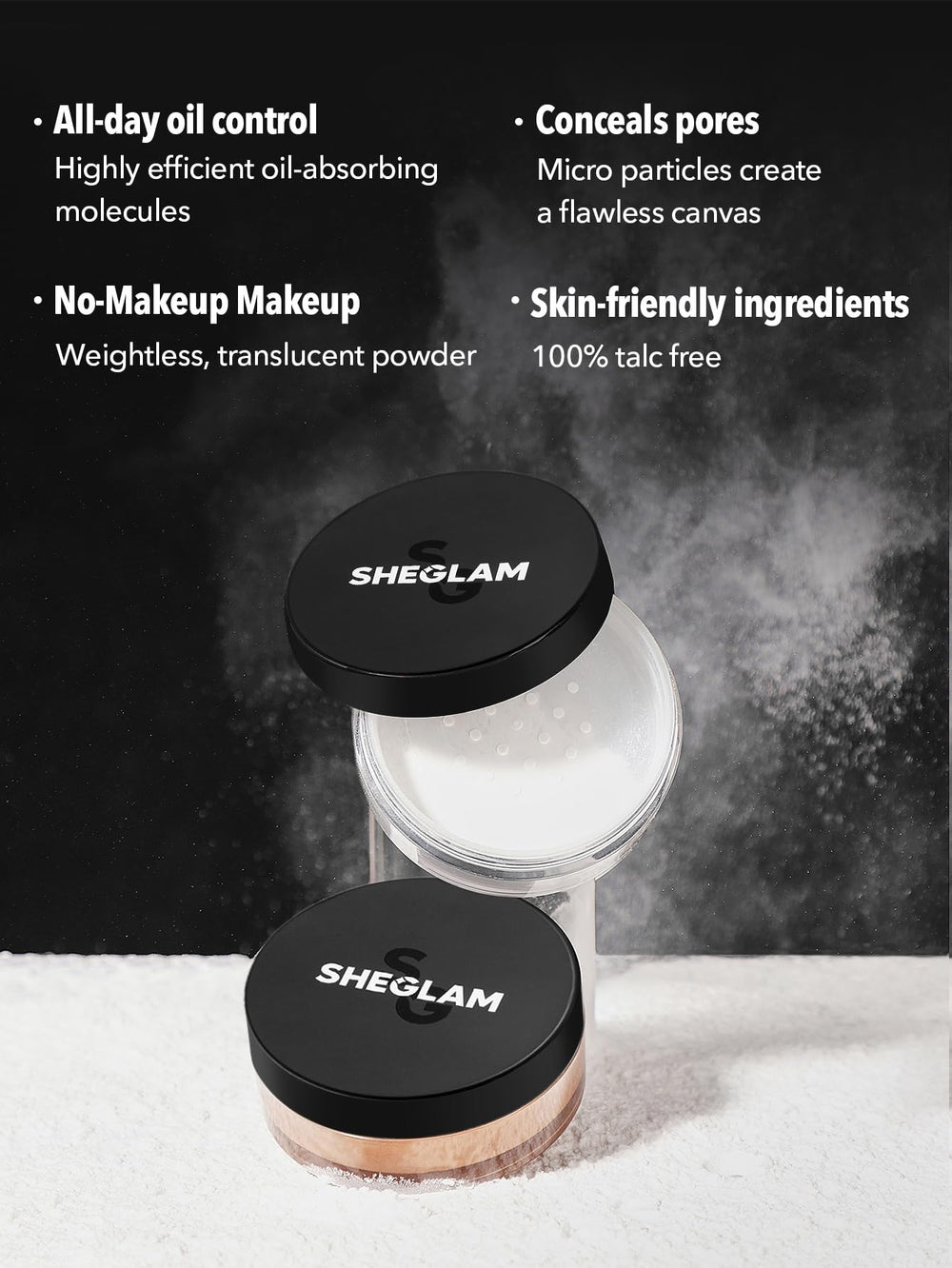 SHEGLAM Polvo Baked Glow reduce poros visibles con acabado suave.