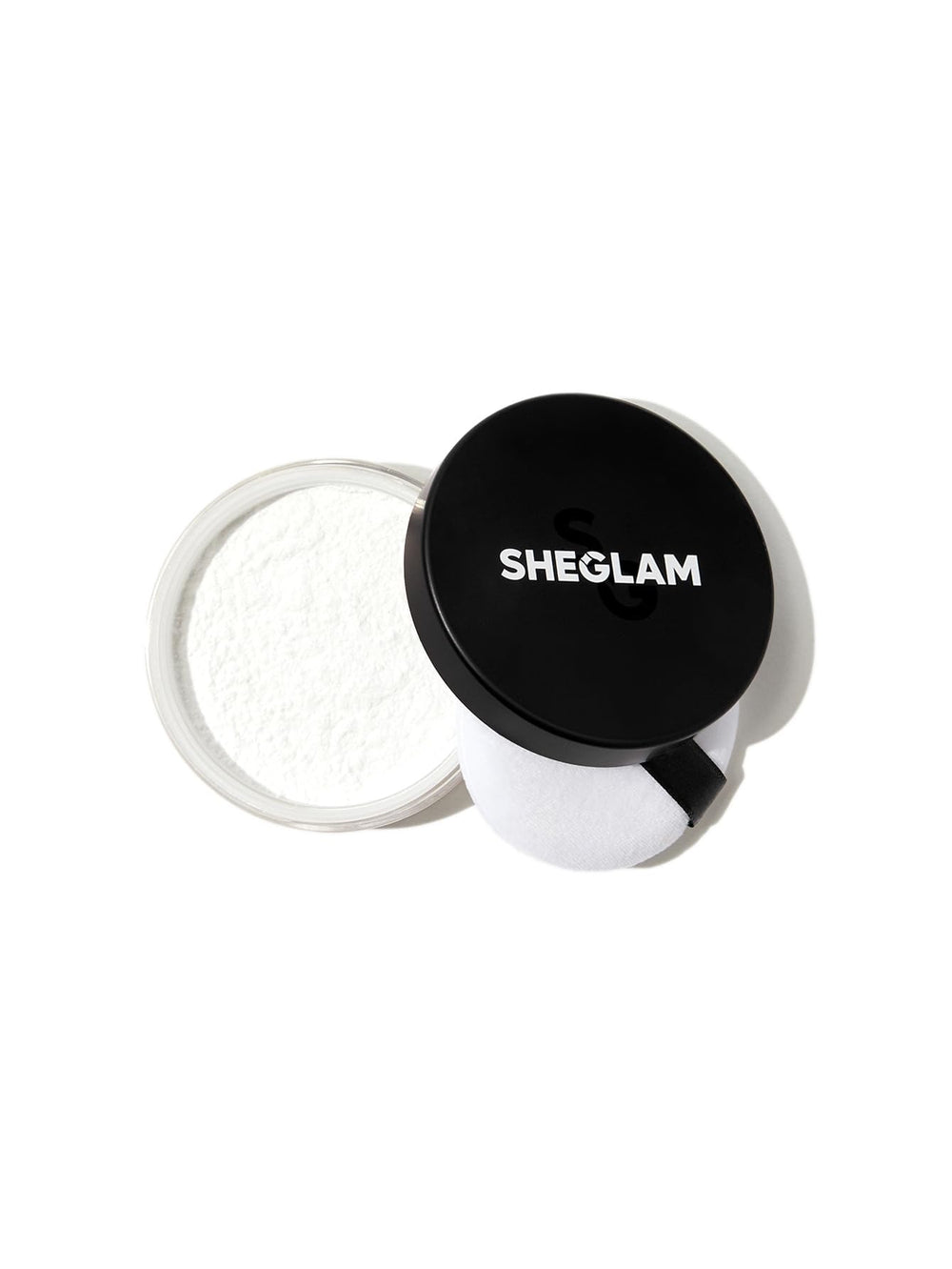 SHEGLAM Polvo Baked Glow en envase translúcido para control de brillo.