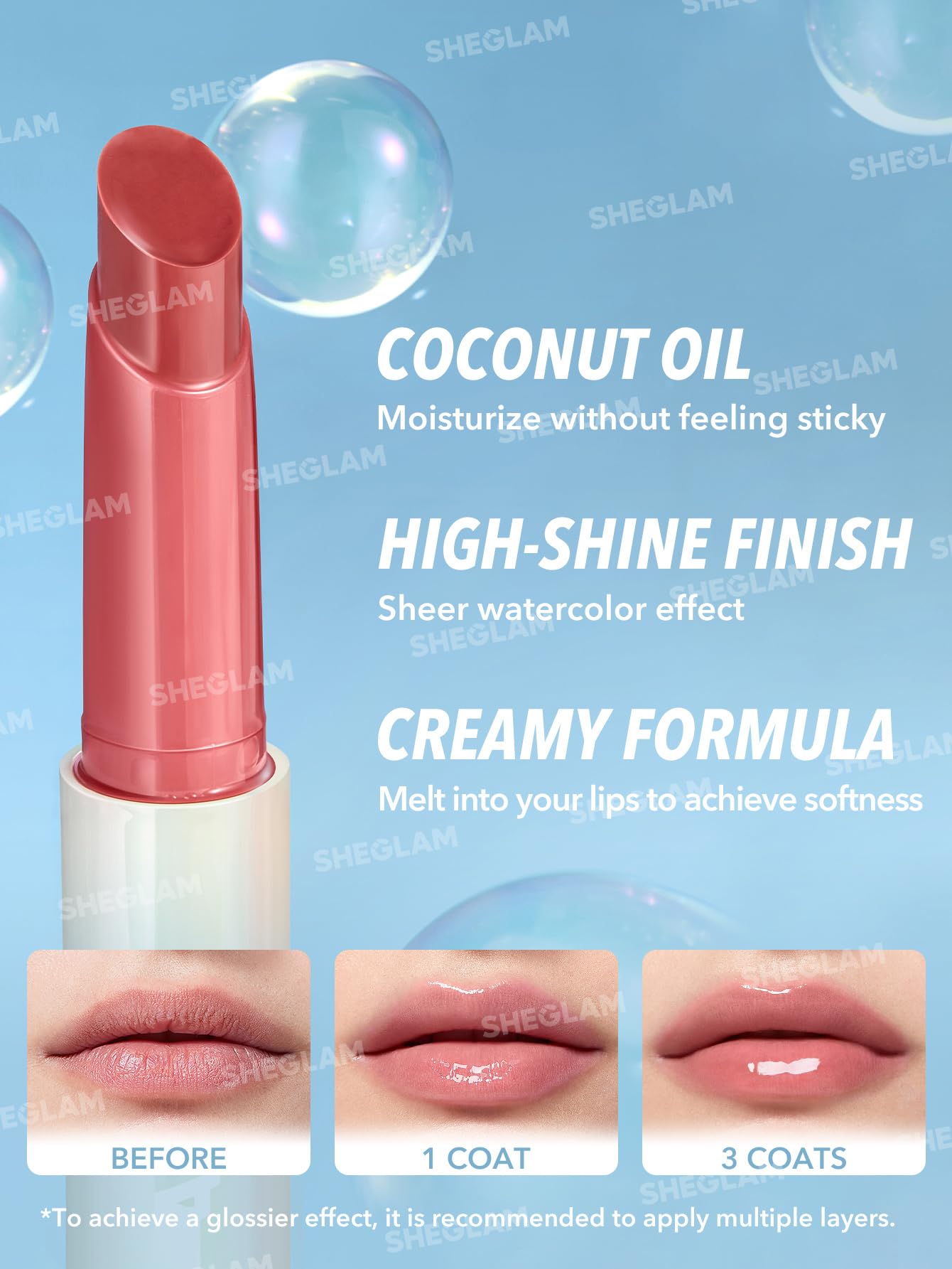 Coconut oil formula in SHEGLAM PoutPerfect provides lip moisture