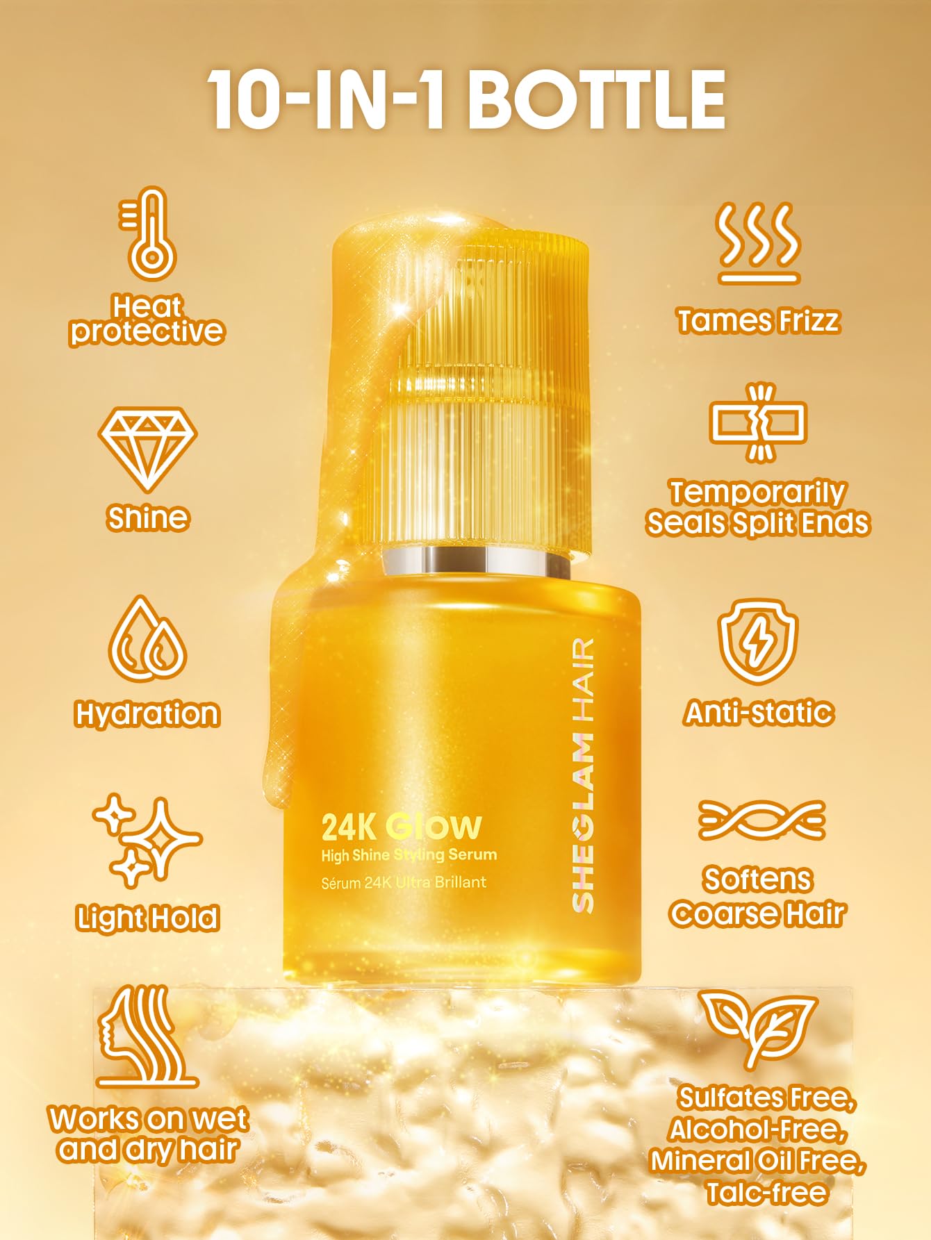 Protección térmica SHEGLAM 24K Glow hasta 450°F.