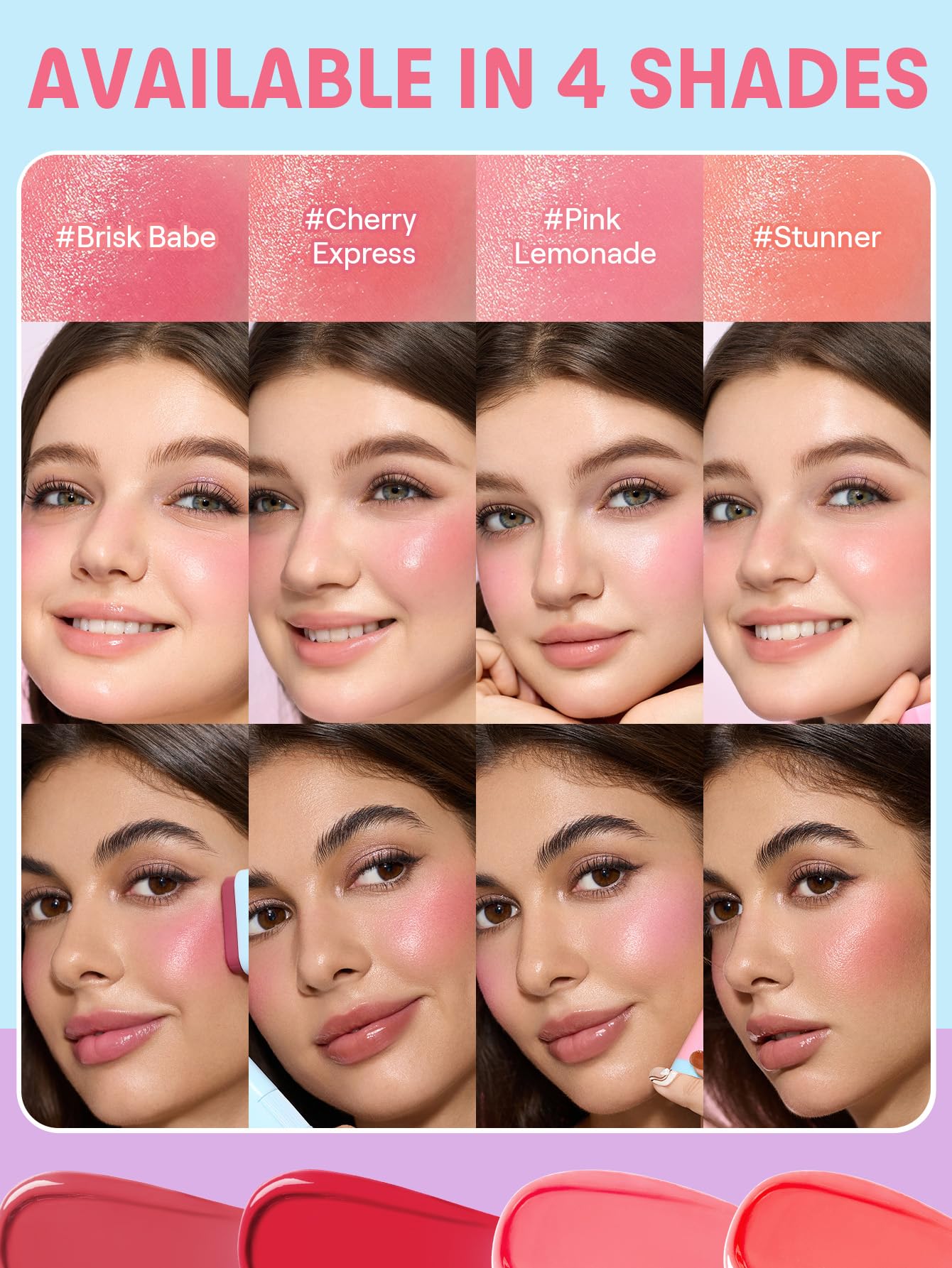 SHEGLAM barra rubor crema con escualano y vitamina E para hidratar.
