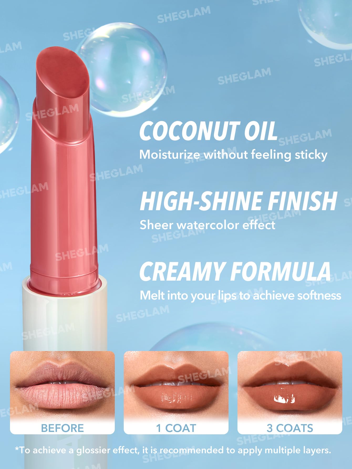 Sheglam Sepia Kiss coconut oil drip hints at hydration.