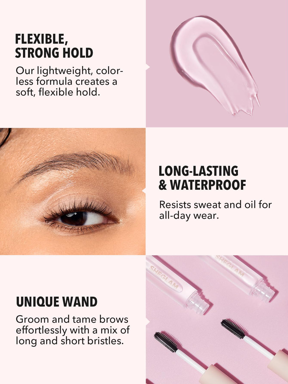 SHEGLAM Set Me Up Gel Cejas: textura hidratante cuida la piel circundante.