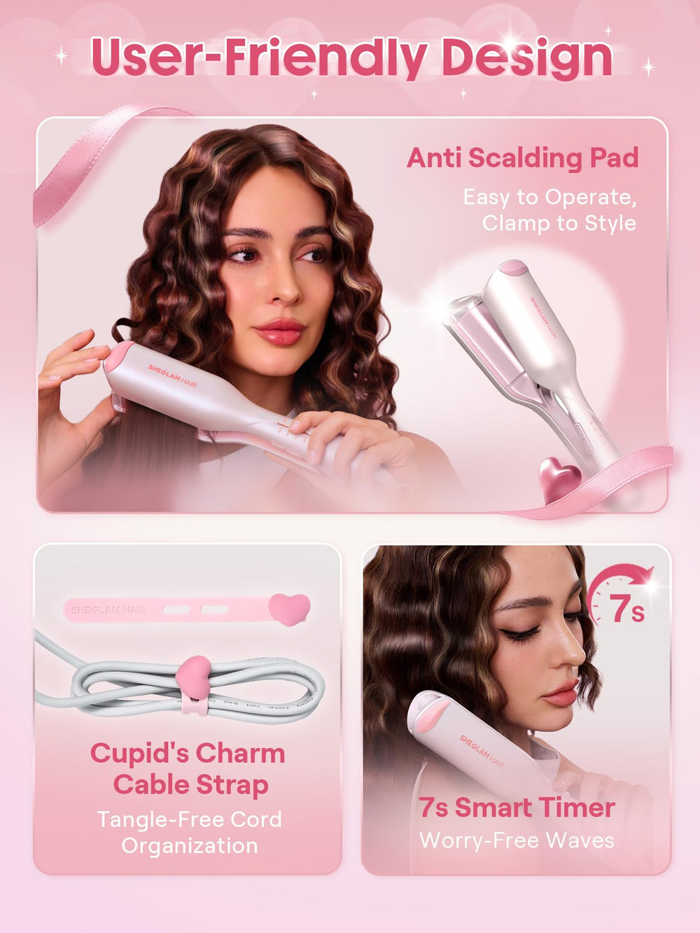 SHEGLAM smart timer feature for precise styling control.