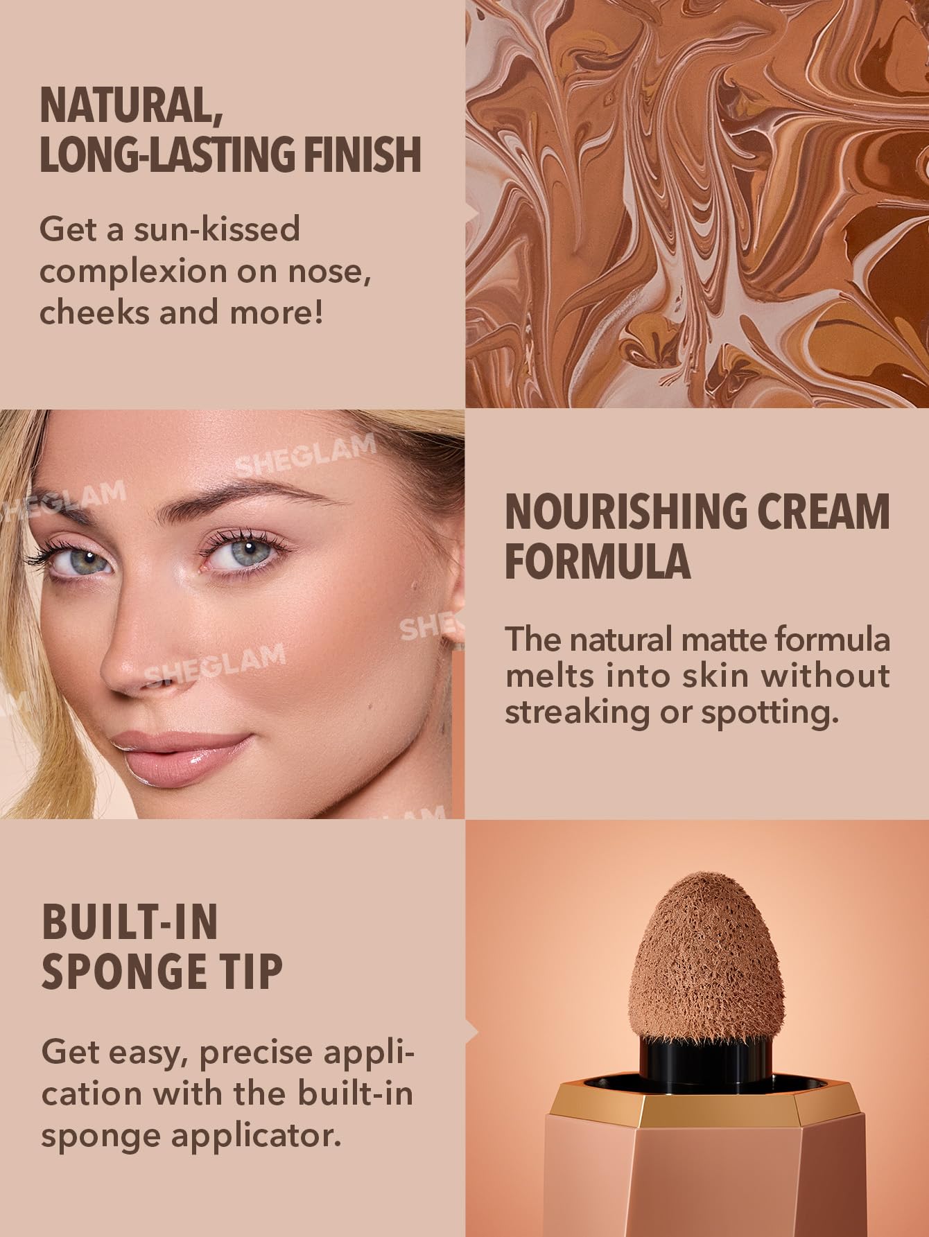 SHEGLAM Sun Beam Matte Bronzer Toffee, aplicación precisa con esponja integrada