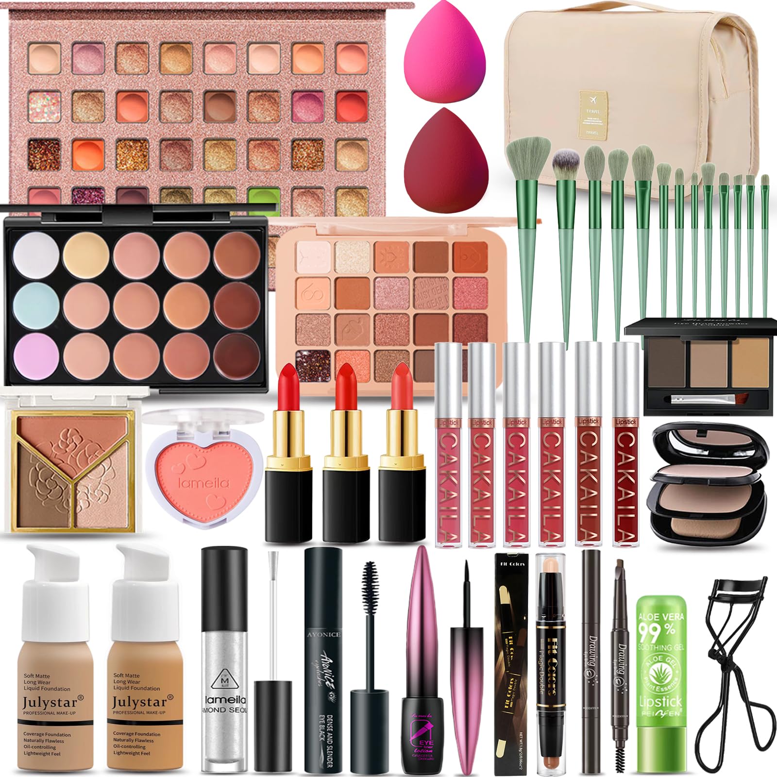 SHELAKIN all-in-one makeup kit with a 40-color eyeshadow palette for versatile looks.