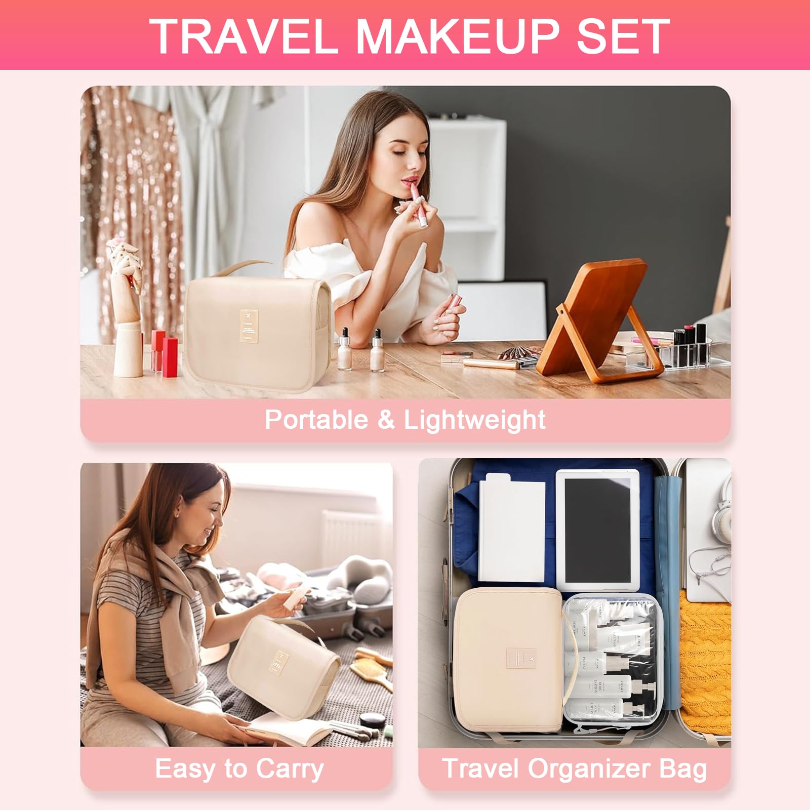 SHELAKIN cosmetic bag with brushes for organized makeup on the go.