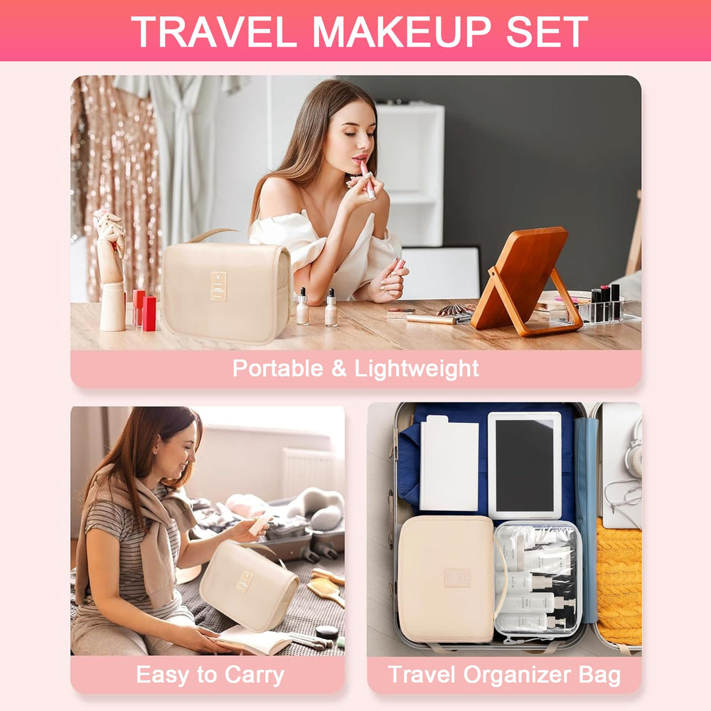SHELAKIN cosmetic bag with brushes for organized makeup on the go.