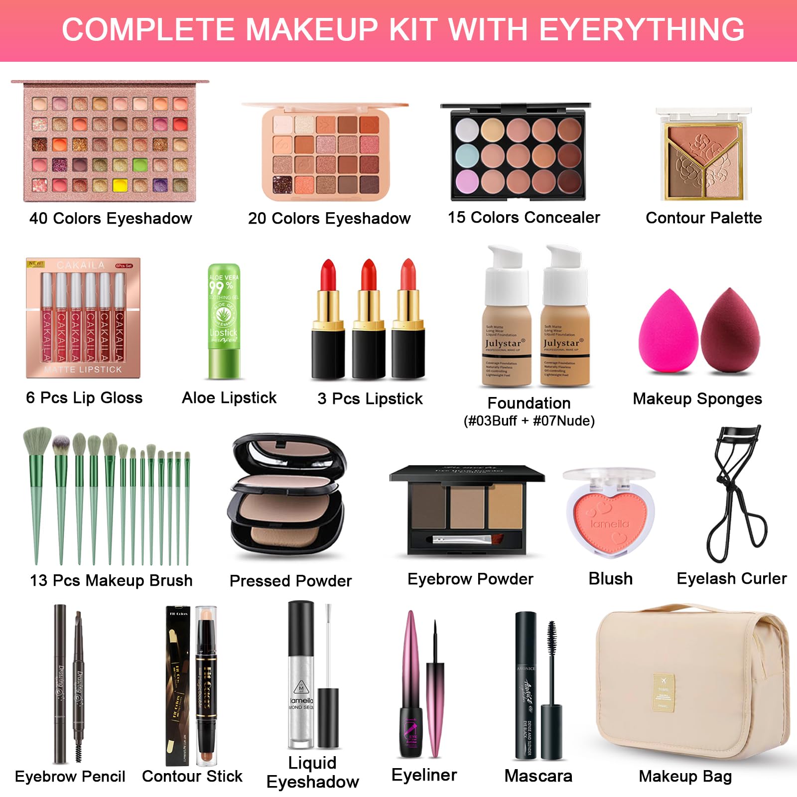 SHELAKIN portable 20-color eyeshadow palette for on-the-go shade options.