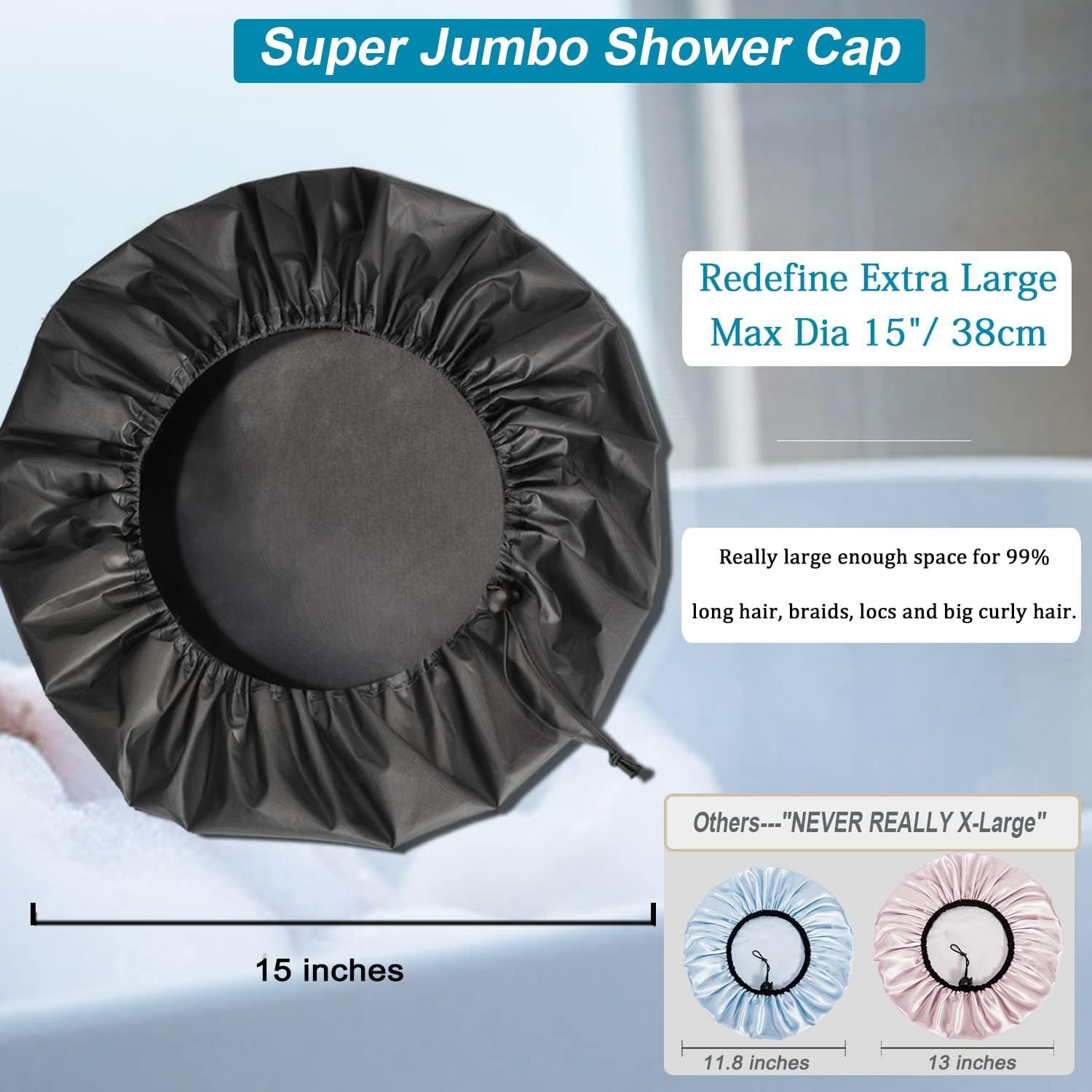 Sheomern ultra-large diameter cap accommodates long hair and braids.