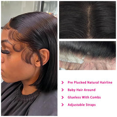Shesbeauty bob wig features natural hairline and baby hairs for realism.