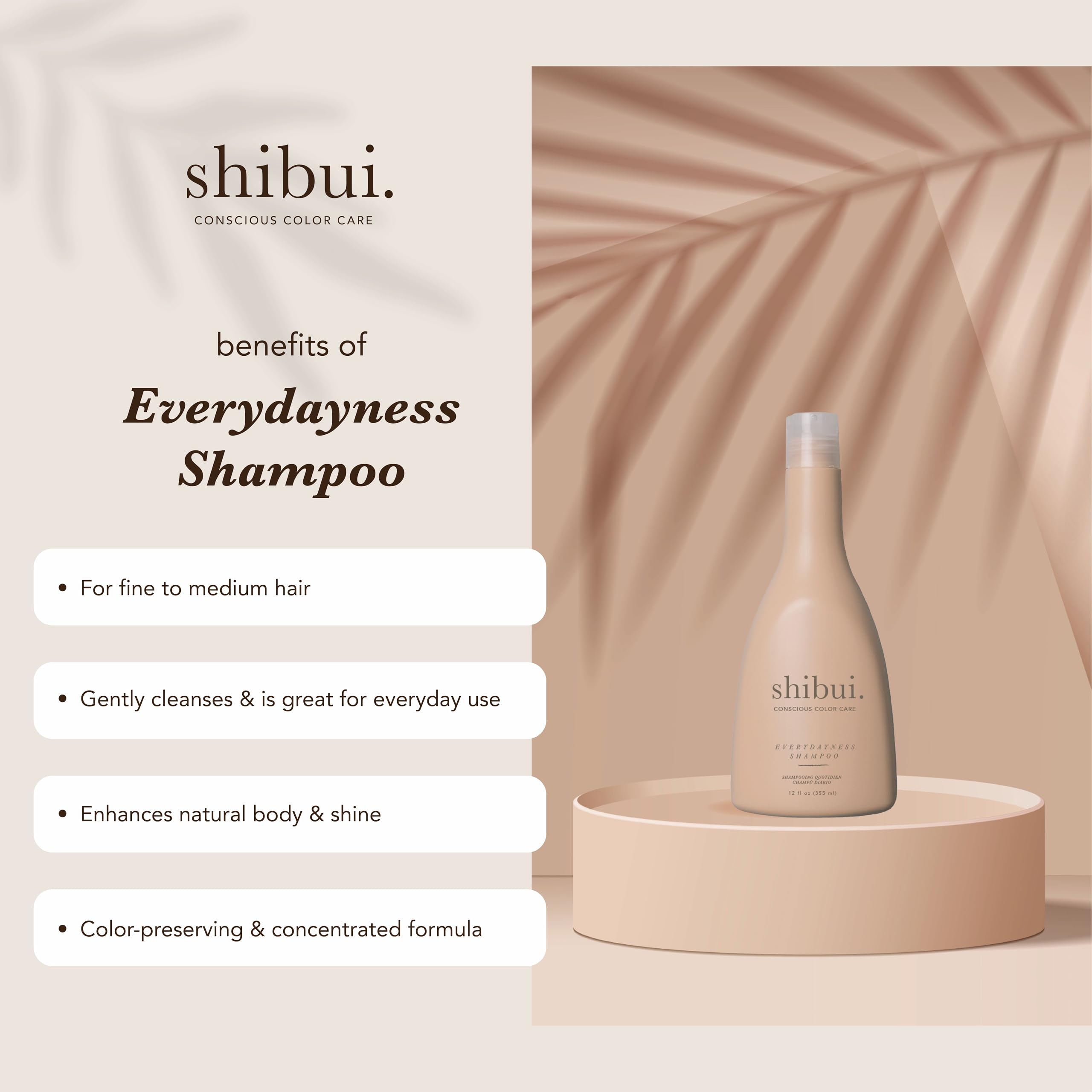 SHIBUI Everydayness Shampoo with rose water splash for vibrant, nourished hair.