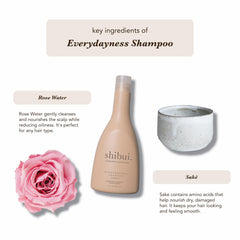 SHIBUI Everydayness Shampoo saké splash for smooth, luminous color.