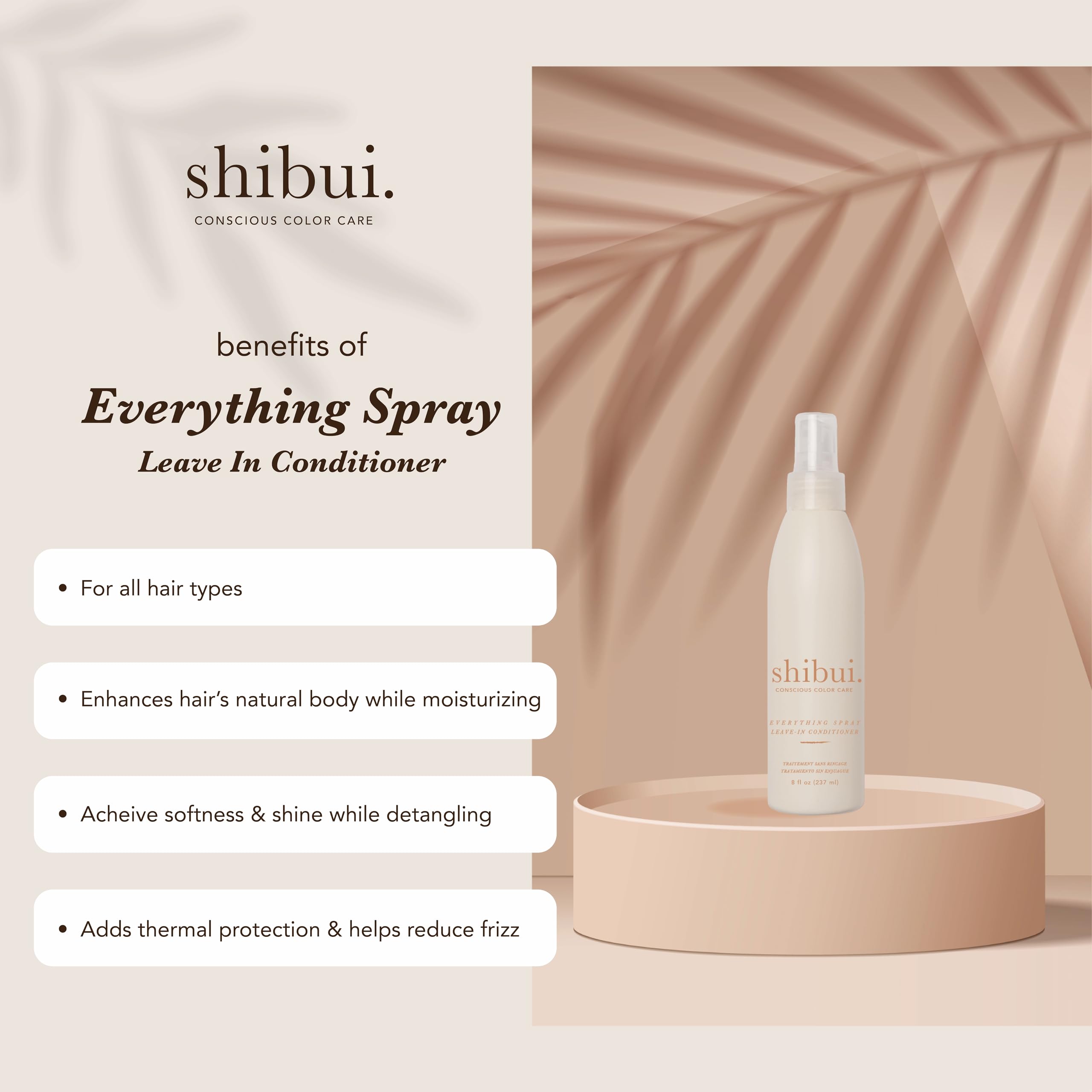 SHIBUI Everything Spray mist on hair demonstrates detangling and even distribution