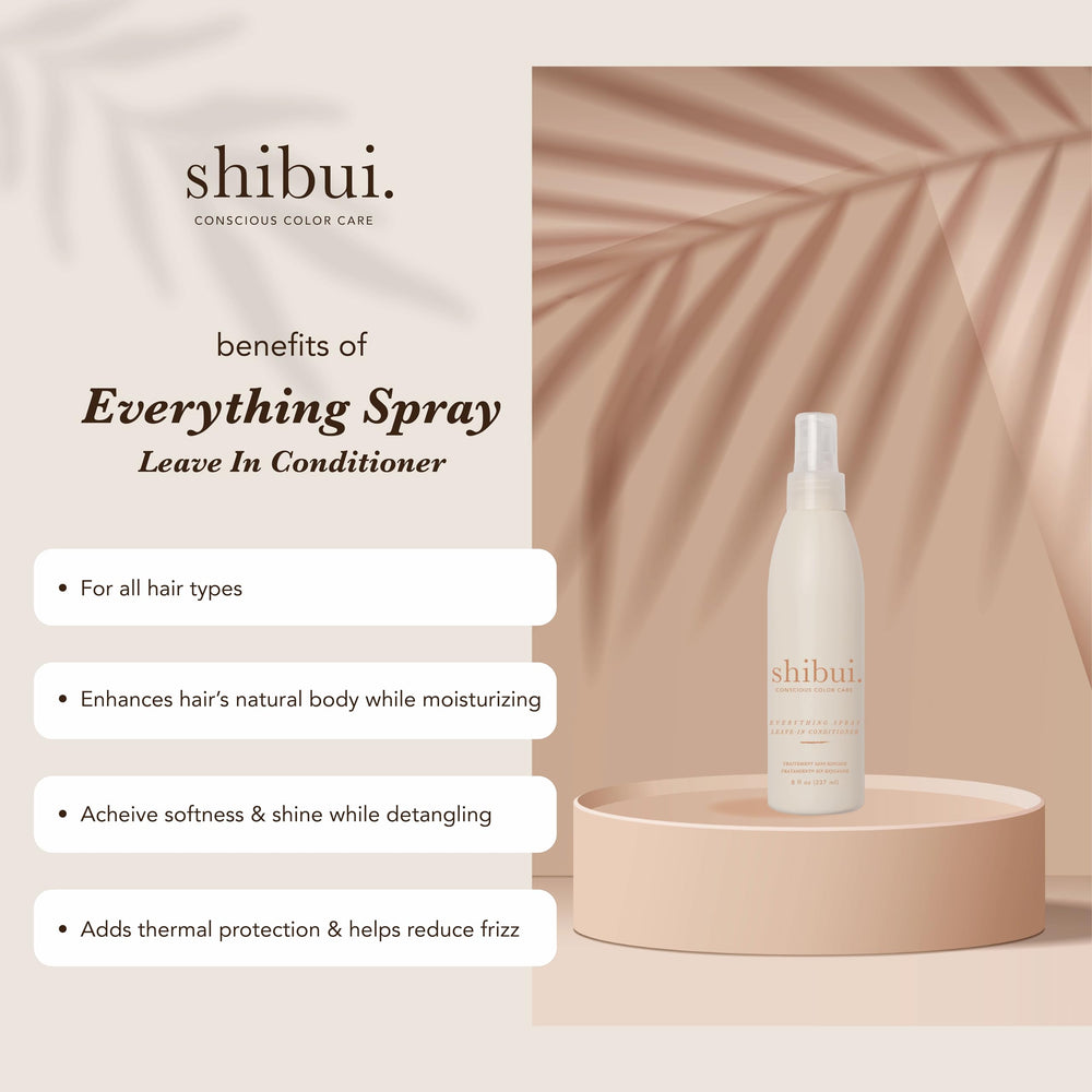 SHIBUI Everything Spray mist on hair demonstrates detangling and even distribution