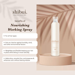 SHIBUI Nourishing Working Spray demonstrating buildable hold without stiffness.