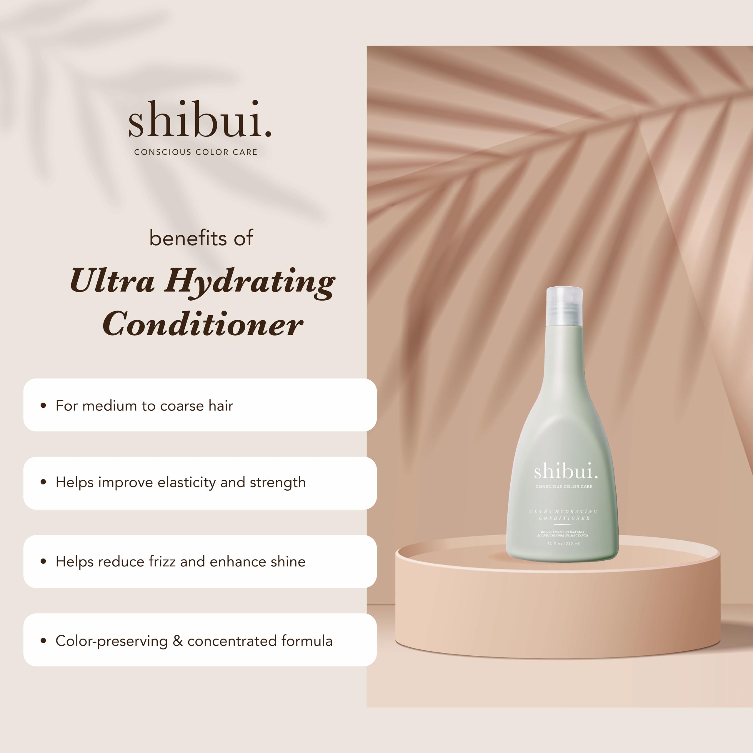 SHIBUI Ultra Hydrating Conditioner bottle side highlights silicone-free vegan formula
