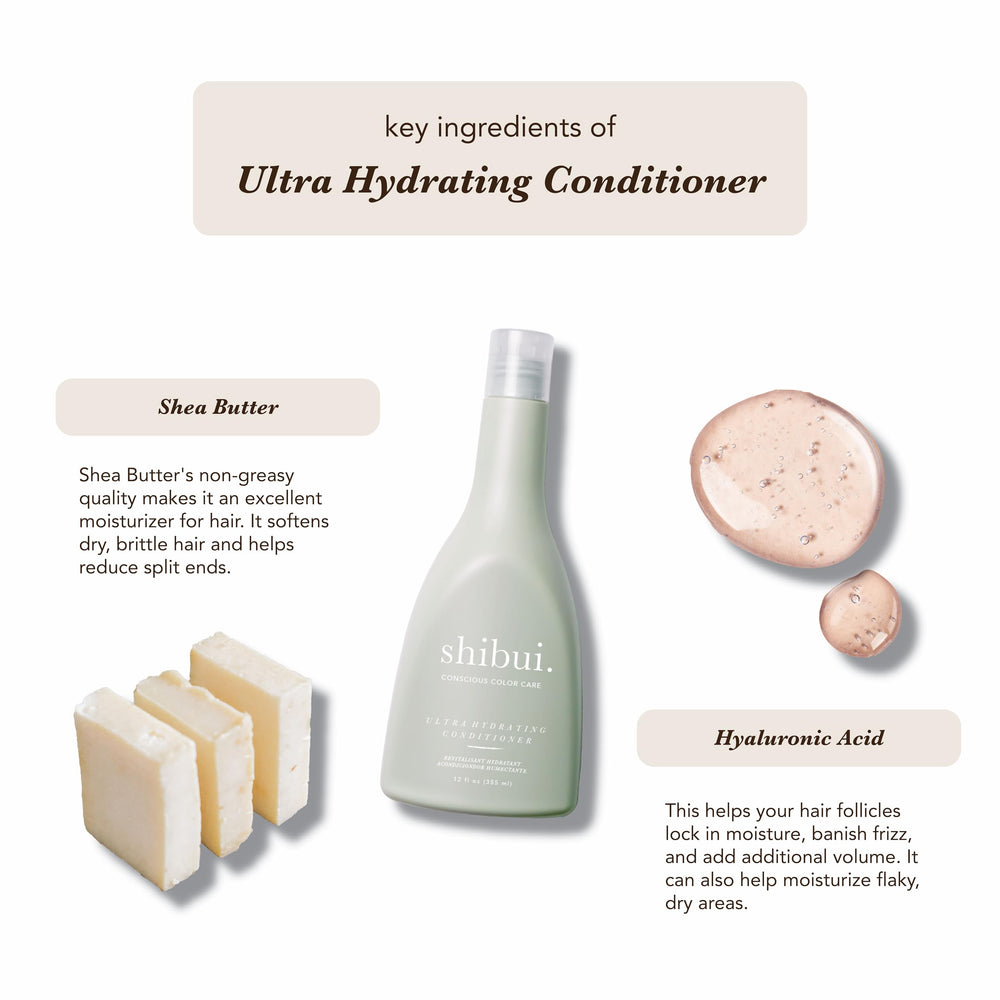 SHIBUI Ultra Hydrating Conditioner applying to hair demonstrates smoothing and frizz control