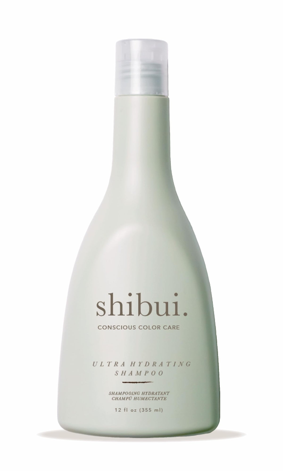 SHIBUI Ultra Hydrating Shampoo bottle front shows color-safe hydration benefits.