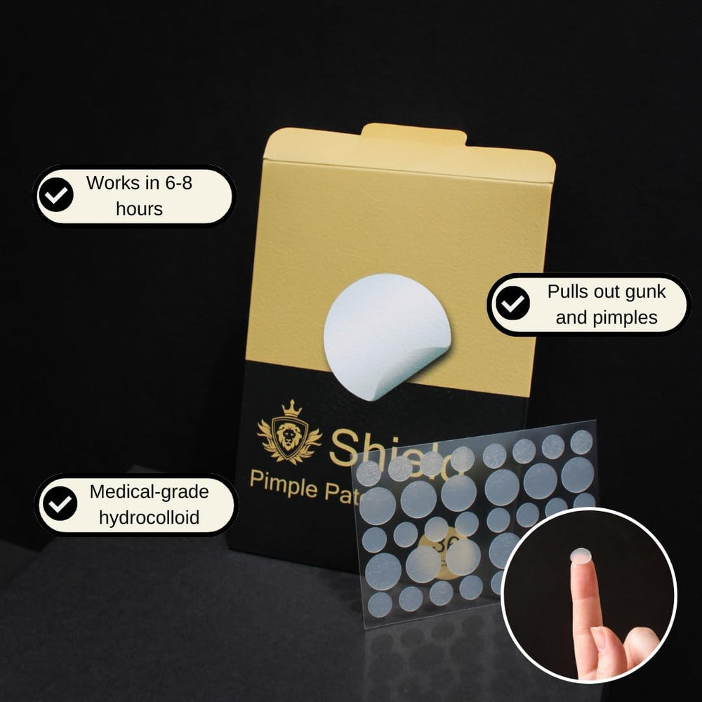 Shield Acne System patch on blemish demonstrates spot treatment.