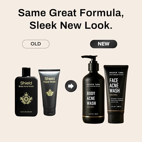 Shield Acne Wash Bundle body wash bottle highlights unscented formula for sensitive skin.