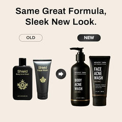 Shield Acne Wash Bundle body wash bottle highlights unscented formula for sensitive skin.