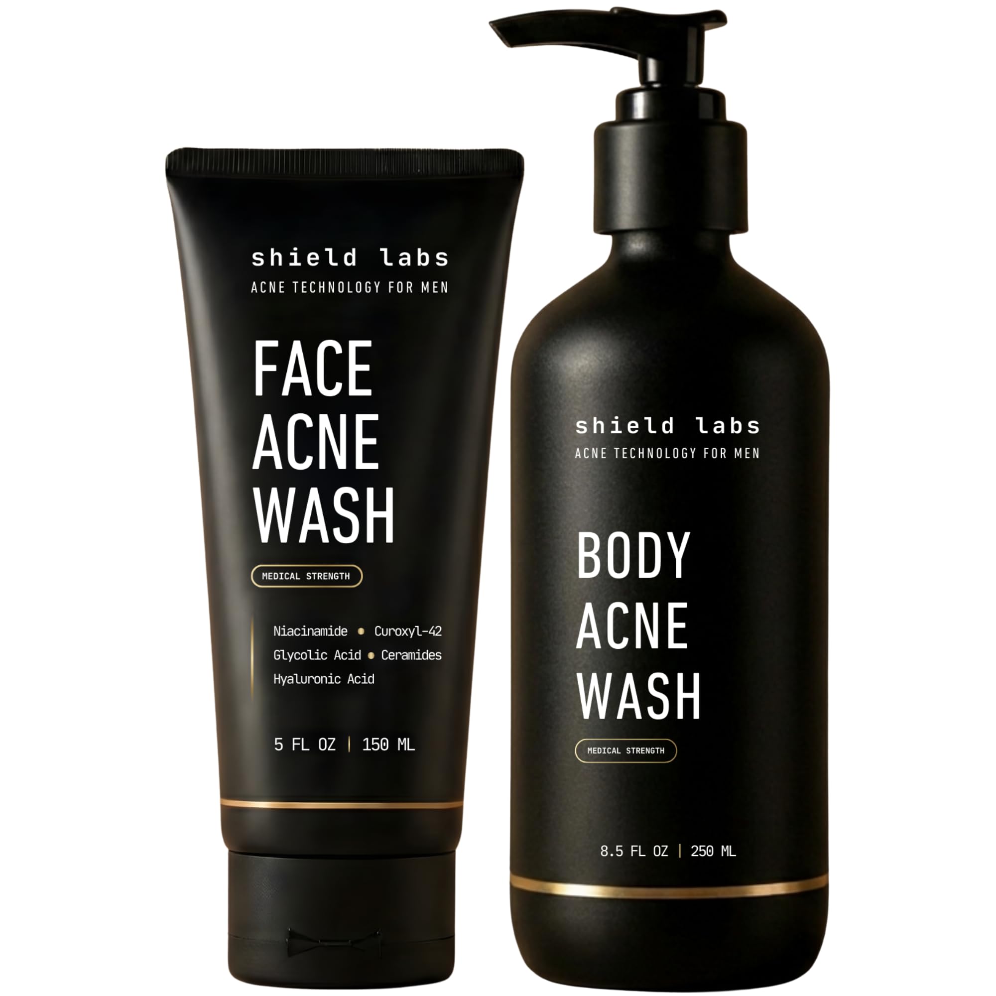 Shield Acne Wash Bundle face wash bottle shows deep cleansing action for clearer skin.