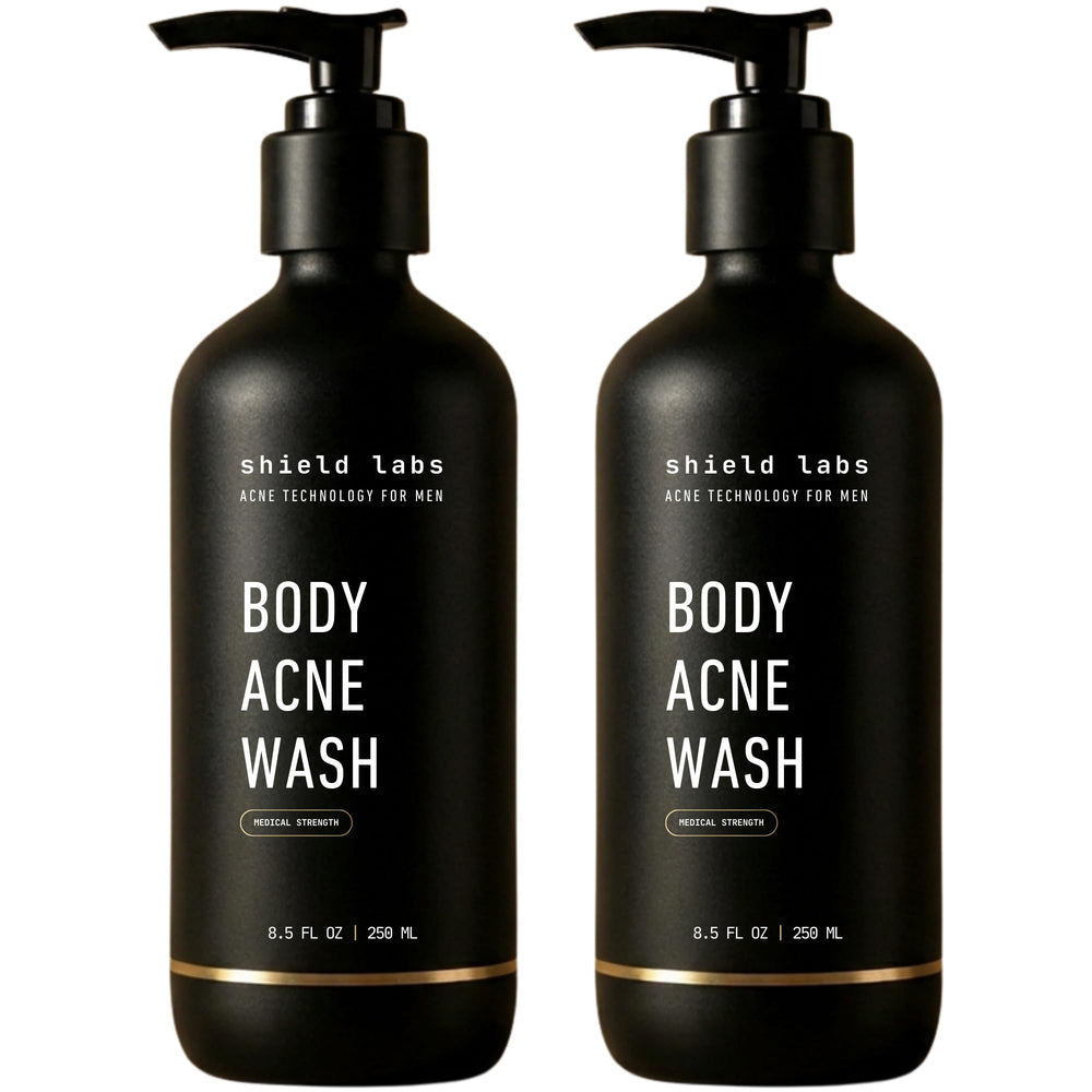 Shield Body Acne Wash front bottle shows unscented formula for daily cleanse.