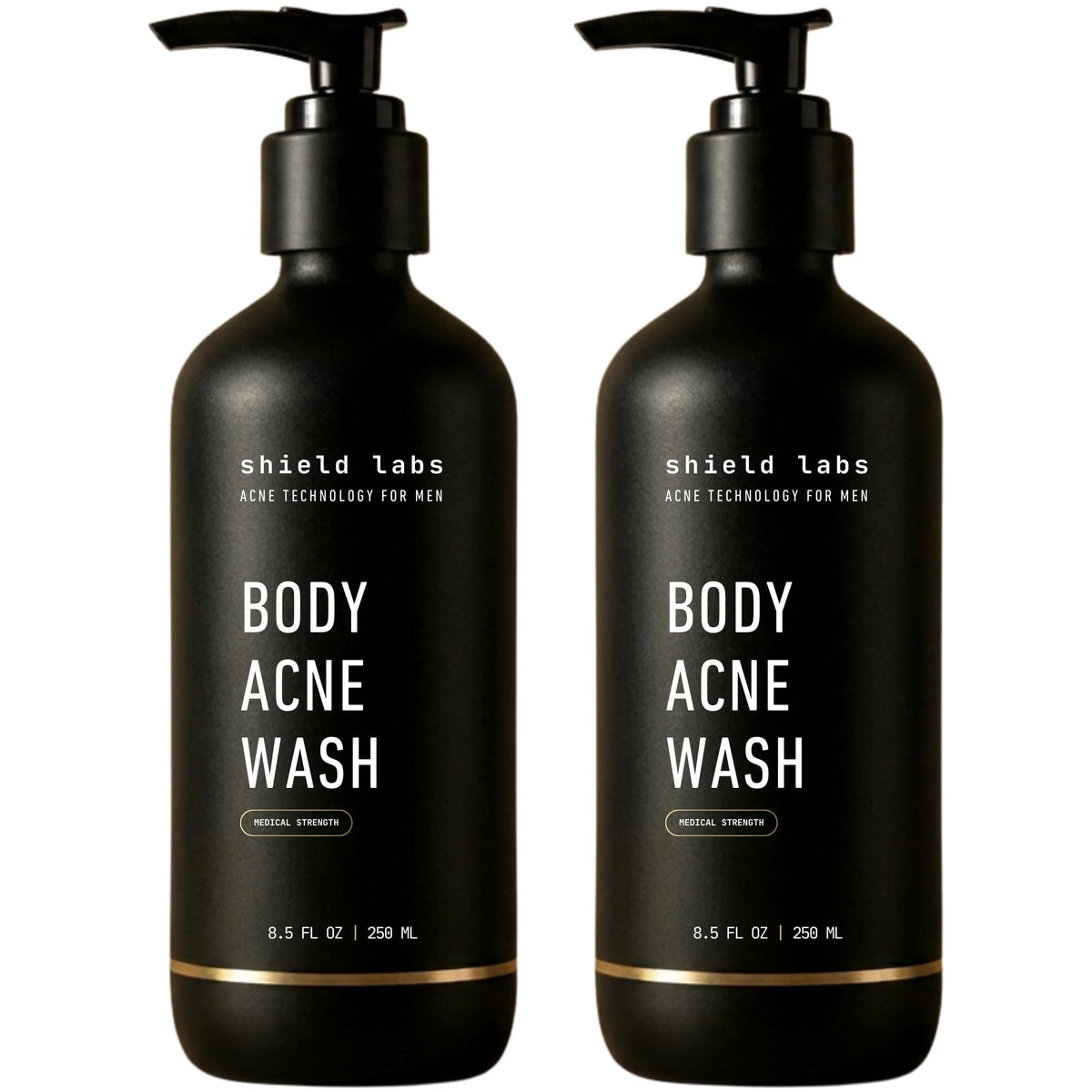 Shield Body Acne Wash front bottle shows unscented formula for daily cleanse.