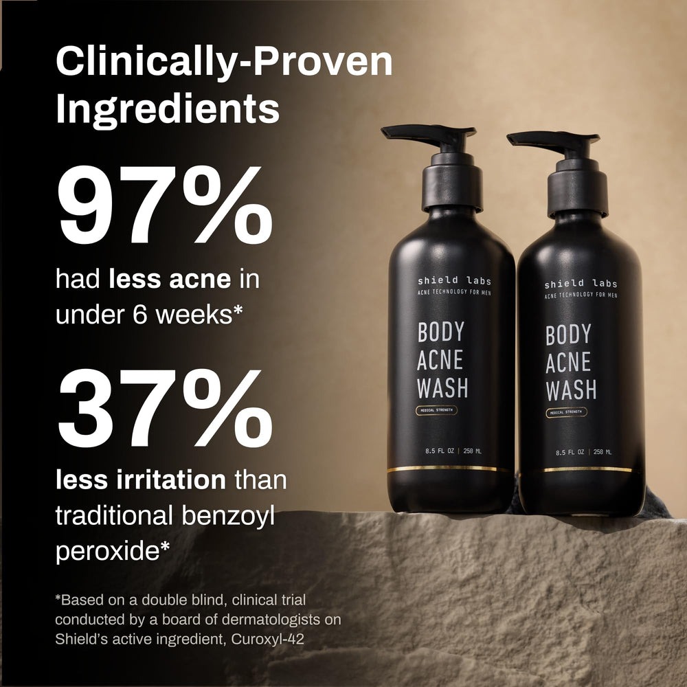 Shield Body Acne Wash made in USA uses clean ingredients.