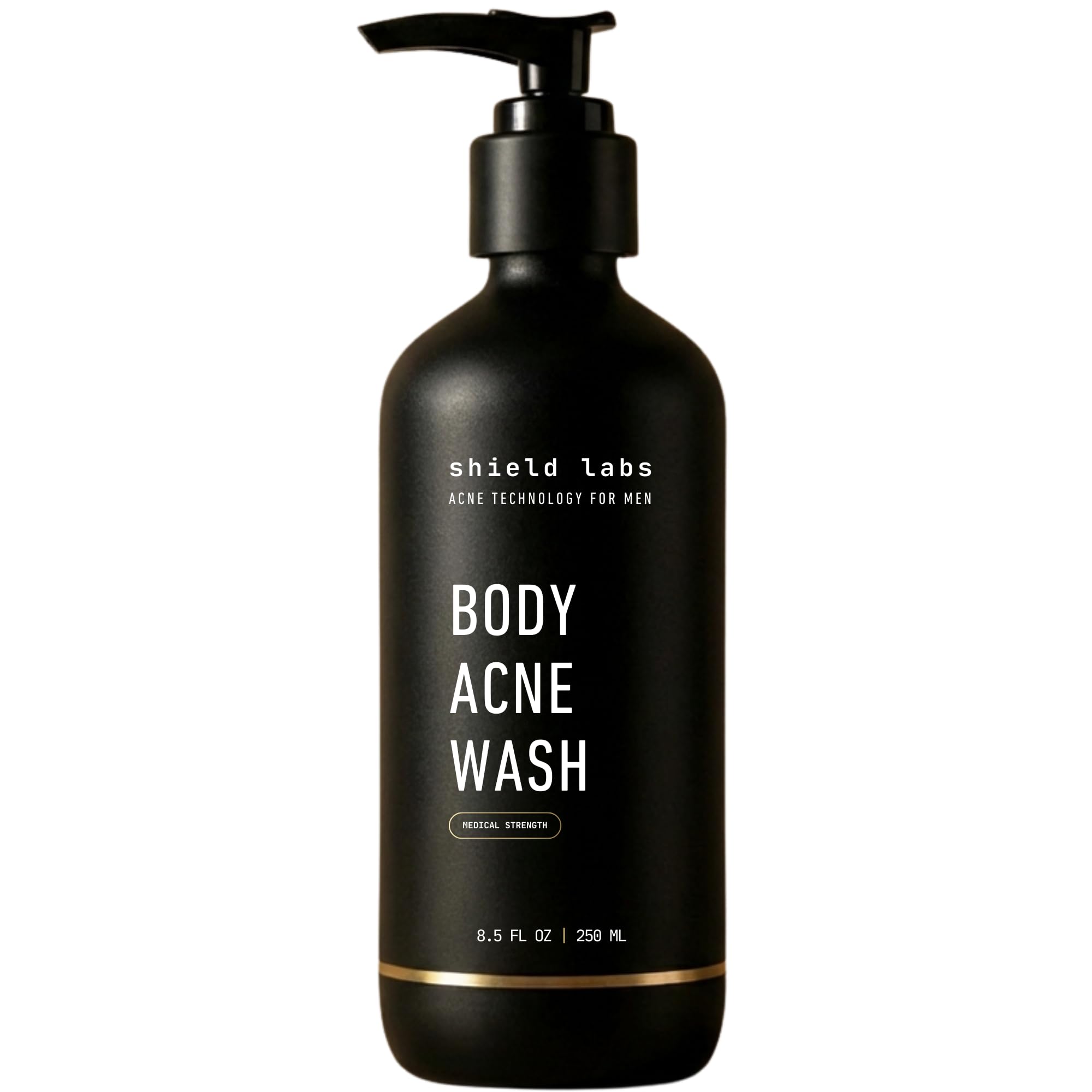 Shield body wash back close-up shows pore-focused cleanse for back skin.