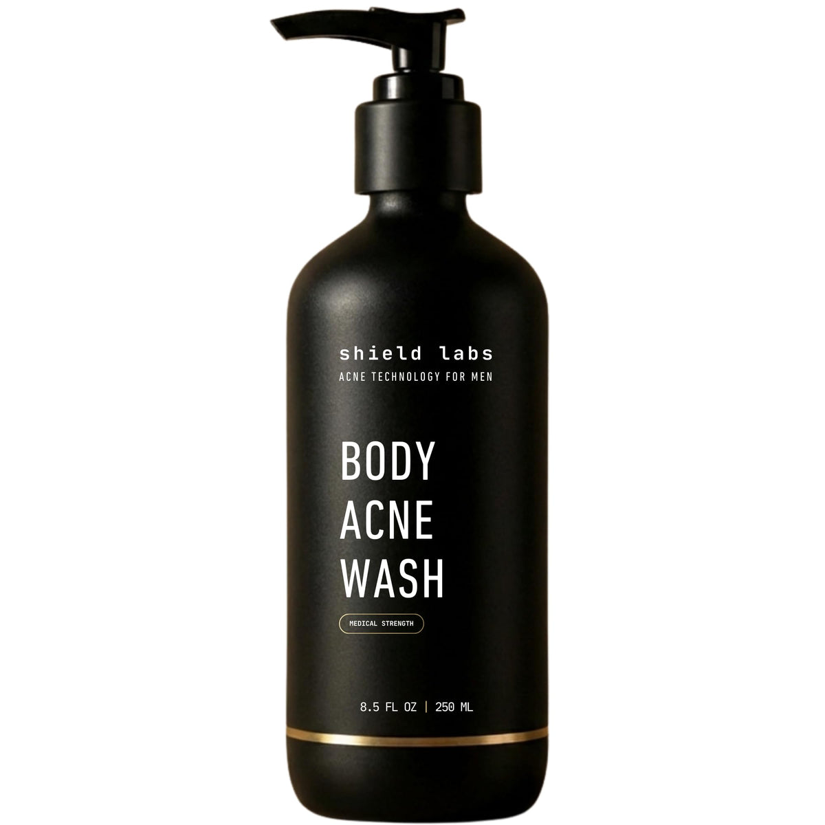 Shield body wash back close-up shows pore-focused cleanse for back skin.