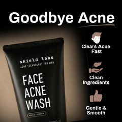 Shield Face Wash unscented label overview showing fragrance-free formula for sensitive skin.