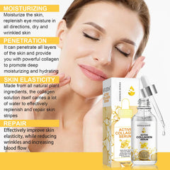 SHIFAKOU Active Collagen Serum hyaluronic acid visuals emphasize deep hydration and plump skin.