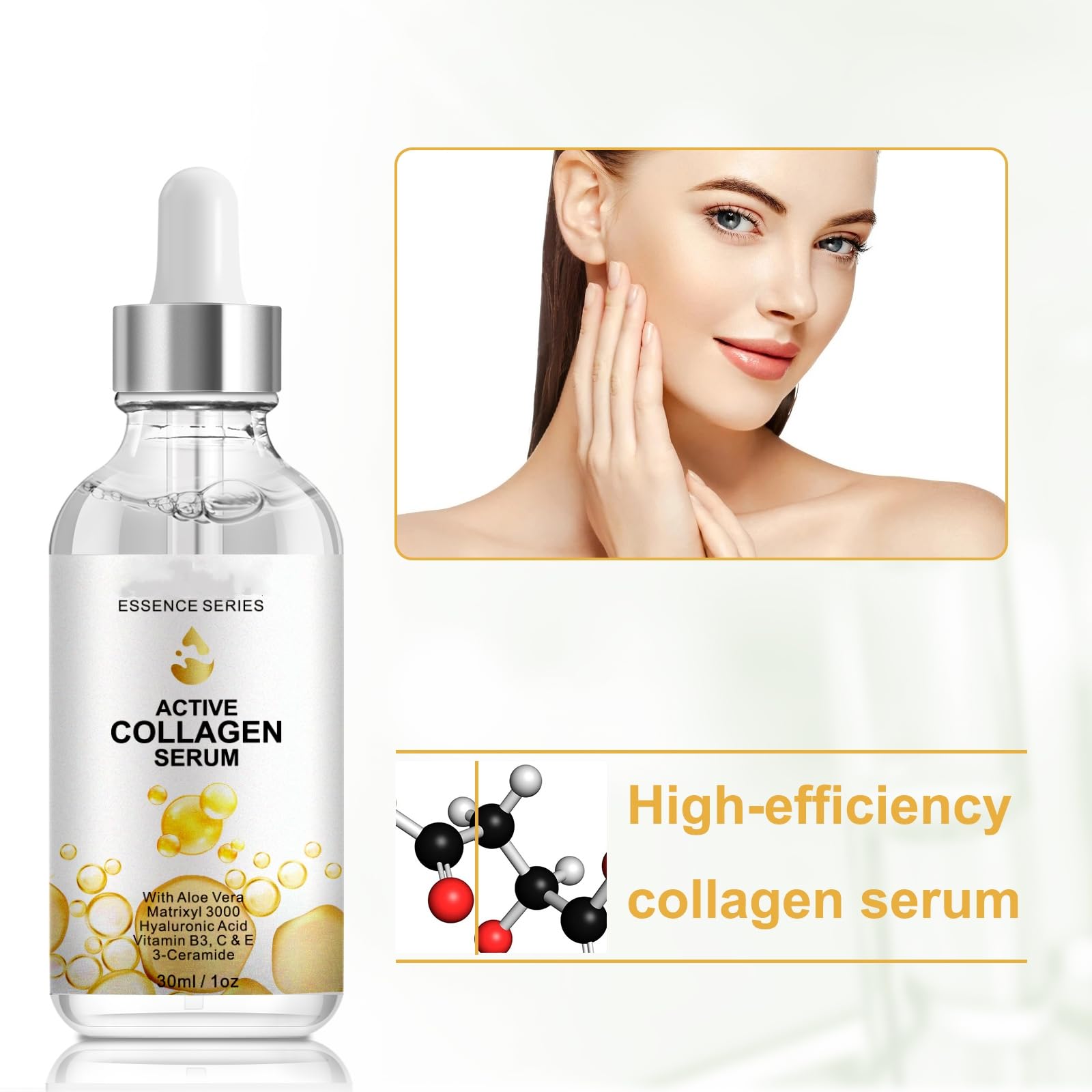 SHIFAKOU Active Collagen Serum herbal ingredients image highlights witch hazel and aloe benefits.
